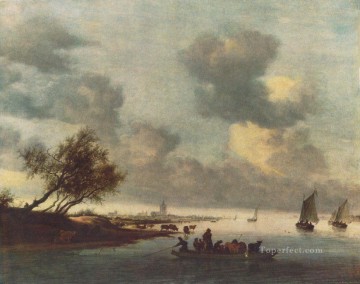 Un ferry cerca de Arnheim barco marino Salomon van Ruysdael Pinturas al óleo